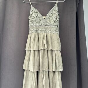 Rebellion Lace-Trim Tiered Maxi Dress - Sage